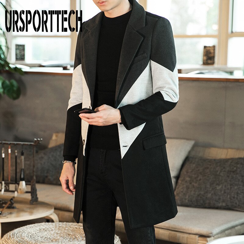 Höst vinter trenchcoat manlig knapp långärmad fitnesskläder varma streetwear herr lång kappa plus storlek 3xl