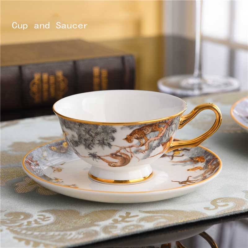 Assiette de luxe en porcelaine, vaisselle de collection en céramique, plats animaux de la Jungle, tasse tigre, plateau à gâteaux, assiette à Dessert, décoration de maison: Cup and saucer