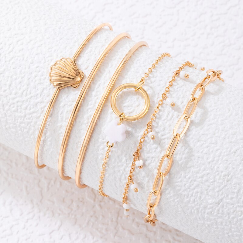 Docona-Conjunto de pulseras de aleación de Metal multicapa para mujer, brazalete bohemio de cristal y piedra media luna, corazón, hoja de árbol, joyería de boda, 9 estilos: 21509-gold