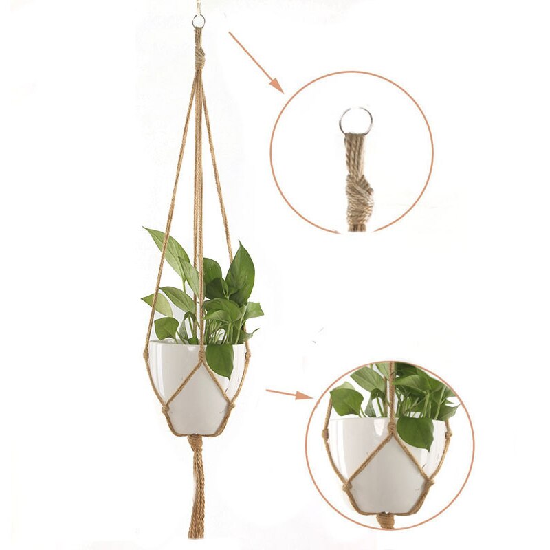 Macramé panier suspendu pour plantes | Panier à corde à lin, sac à filet pour jardinière, décoration de mariage, panier suspendu à corde de Jute, porte-Pot