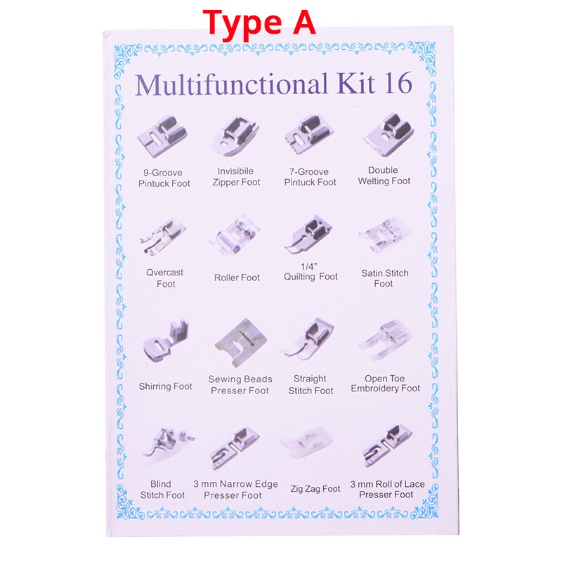 16pcs Sewing Machine Presser Foot Kit Hem Foot Spare Parts Accessories for Brother Singer Blind Stitch Darning Presser Feet