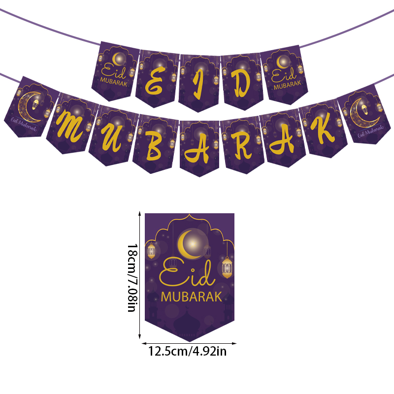 Guirxiété de banderoles Eid Mubarak, banderoles en papier avec lettres, décoration pour Ramadan Kareem, fournitures de fête musulmane islamique, , 2024: Saphir profond