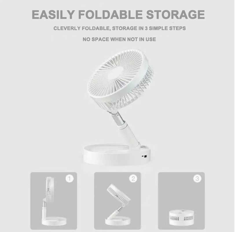 Gletsjerwitte uitschuifbare ventilator met usb-oplaadfunctie, opvouwbare, draagbare mini-elektrische ventilator voor slaapzaal, buitenactiviteiten en ventilator met afstandsbediening.