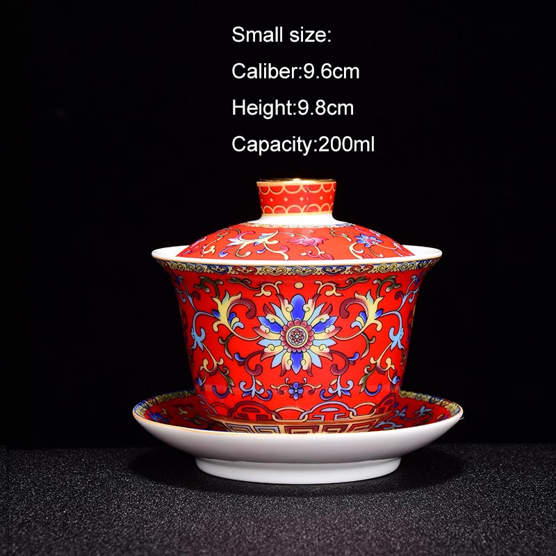 200ml/300ml jingdezhen emalje farve gaiwan porcelæn gaiwan keramisk kung fu te sæt mester te skål tekop hjem dekoration: Rød (e)