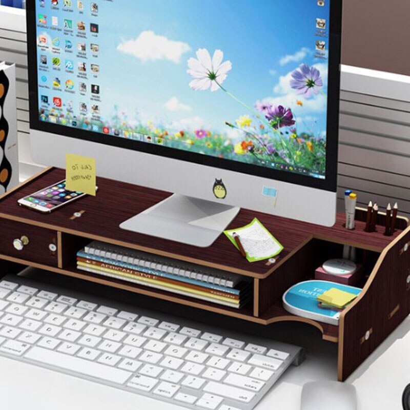 Multi-function Desktop Monitor Stand Computer Screen Riser Wood Shelf Plinth