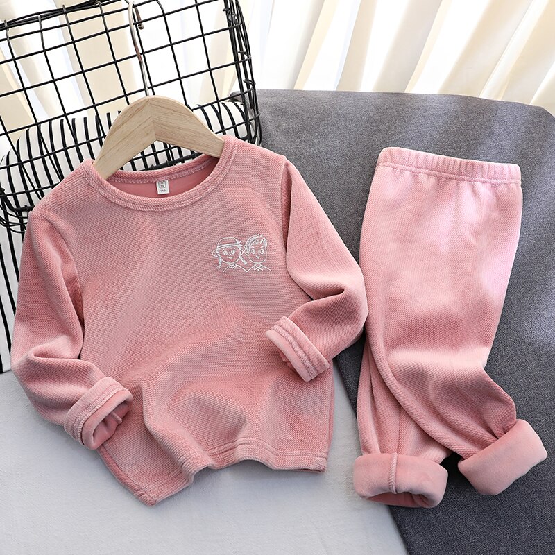 3-12y Del Capretto Del bambino copre gli insiemi di inverno caldo lungo johns ispessimento casa i ragazzi adolescenti vestiti di usura dei vestiti della ragazza vestiti impostato di Biancheria Intima: rosa / 6(tag120)