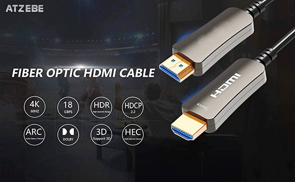 Fiber Optik HDMI Kabel 10 m/30ft, Unterstützt 4K @ 60Hz, 4:4:4/4:2:2/4:2:0, HDR, Dolby Vision, HDCP2.2, Bogen, 3D, hohe Geschwindigkeit 18Gbps