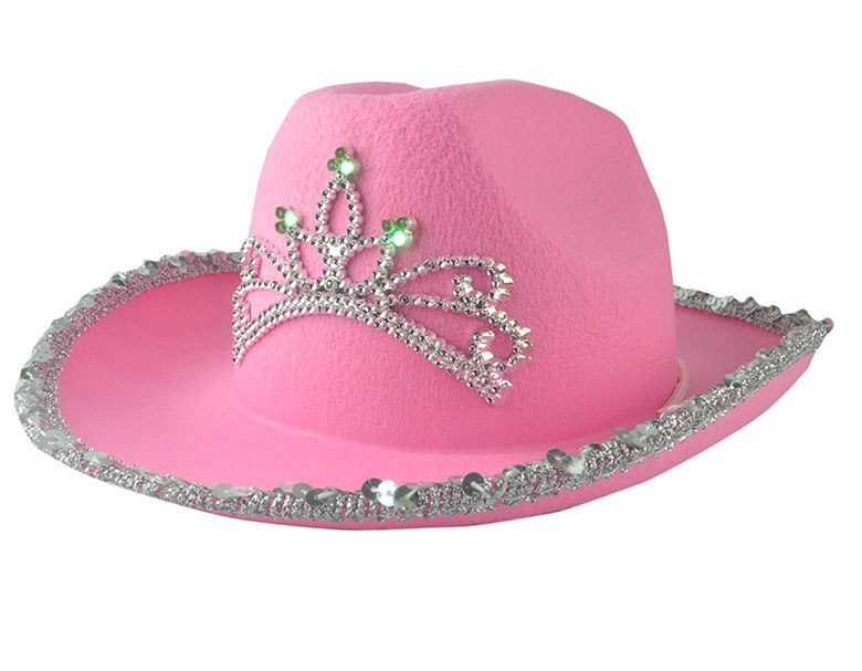 Western stil glødende cowboyhat lyserød #39 til kvinder skæv bred skygge med pailletter dekoration led krone tiara cowgirl hat