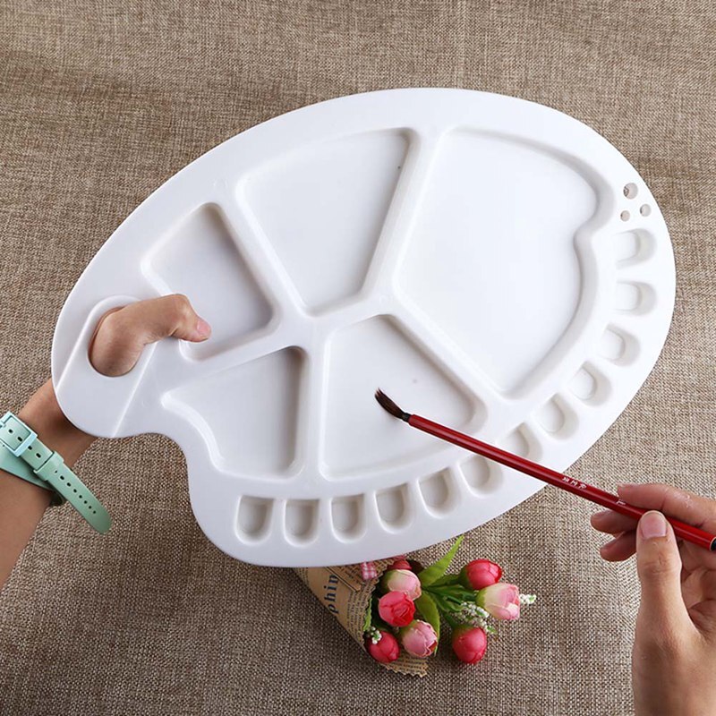Plastic Painting Oil Paint Palette Watercolor Drawing 17 Wells Tray Art Oval Color Mixing Tool