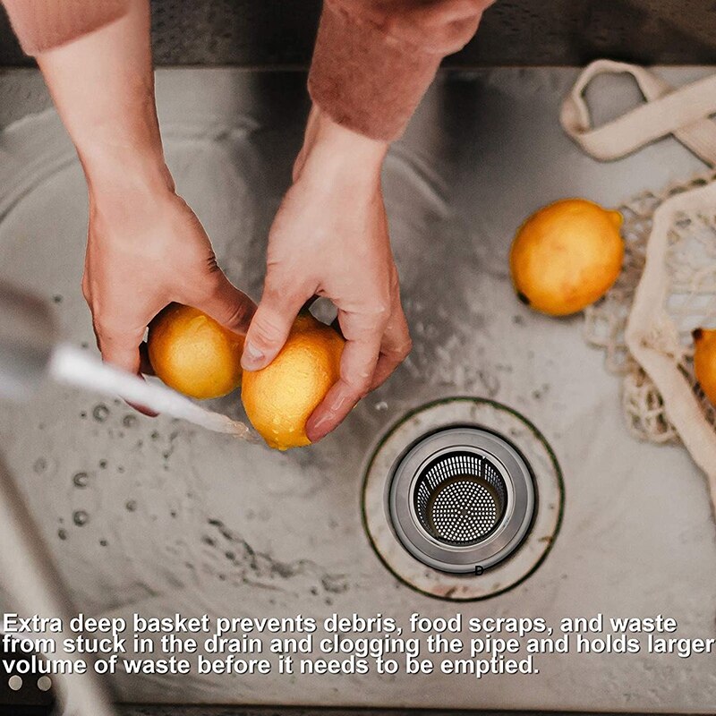 2 Pack - Kitchen Sink Drain Basket Strainer Food Catcher - Deep Basket with Foldable Handle