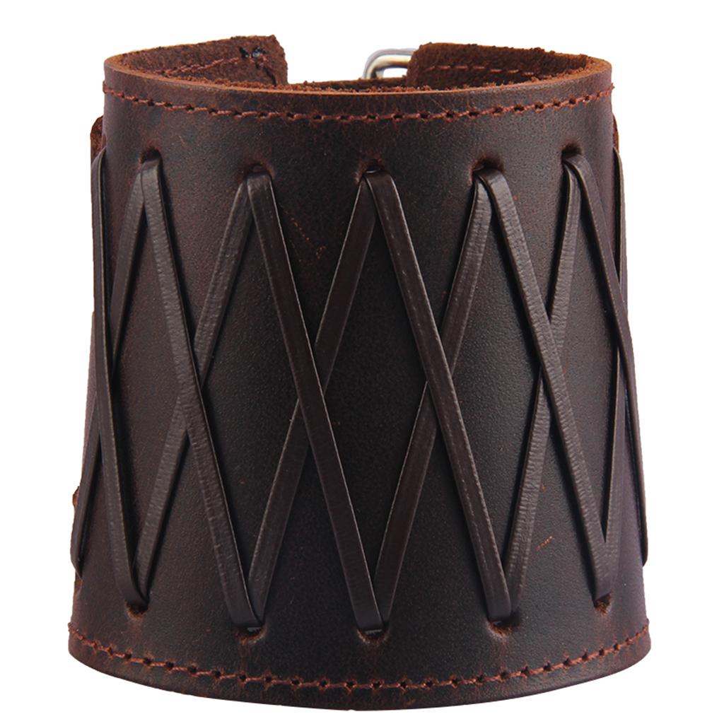 Punk Rock Gothic Wide Bracers PU Leather Arm Guards Gauntlet Cuff Wrist Protector Adjustable Bracers for Men