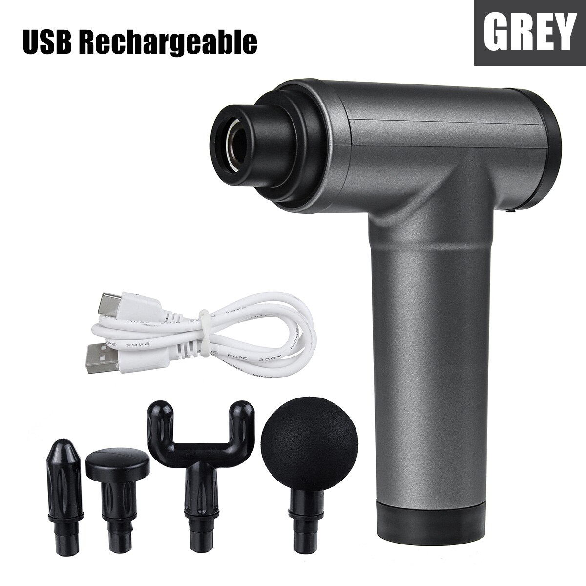 22 Gear Elektrische Massager Percussie Massage Gun Verlichten Spier Pijn Therapie Vibrator Apparaat Met 11 Massager Heads 8000r/Min: Grey  4 head USB