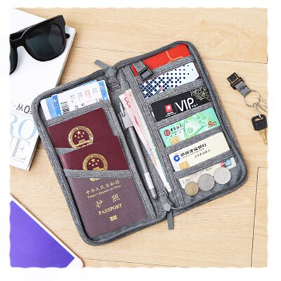 Pas tegnebog lynlås bærbar vandtæt oxford taske til mænd og kvinder kreditkort rejsearrangør pasholderdæksel: Grå