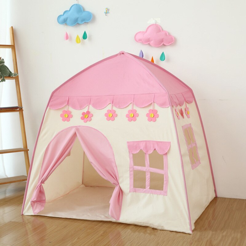 Play house Tent Children Birthday Pink Flowers Teepee House Kids Tent Indoor Outdoor Castle Play Wigwam Baby Princess Game