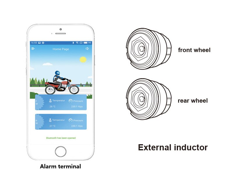 MOTO TPMS Tire Pressure Monitoring System For Motorcycle Bluetooth 4.0 With 2 External Sensors For IOS / Android motocare