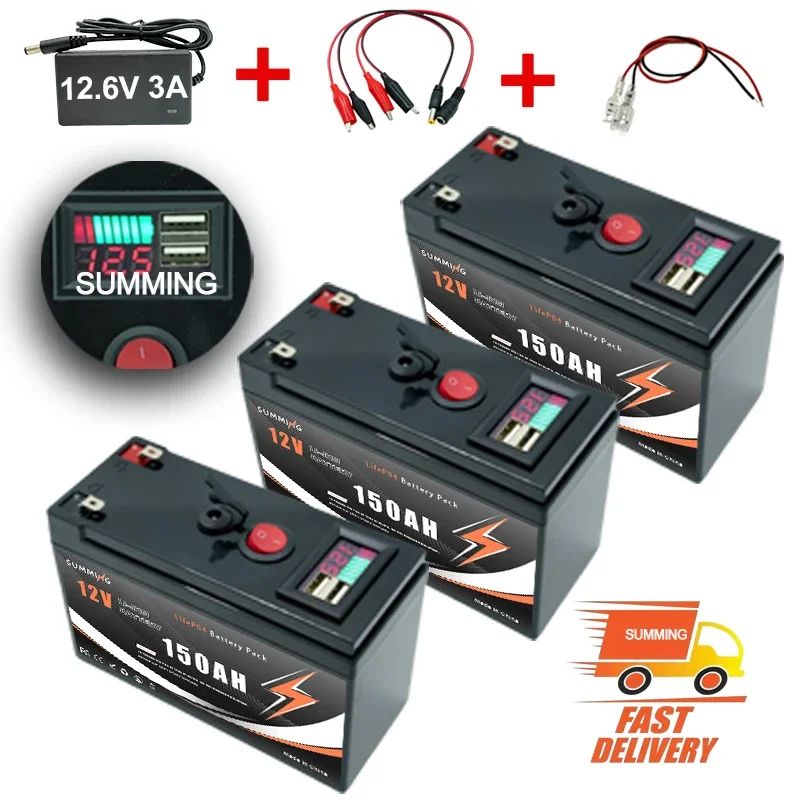 Deep Cycle 12V 150Ah lithium LiFePO4-batterij voor viszoeker, opladen op zonne-energie, campers, elektrische wielen, off-grid gebruik Ingebouwd BMS