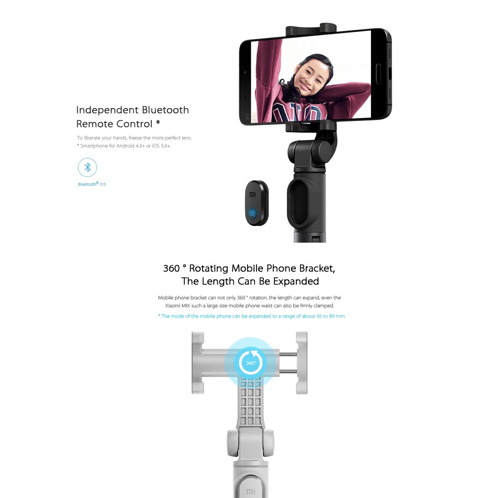Xiaomi Tripod Bluetooth Self-timer Handheld Monopod Stick Extendable Selfie for 56-89mm Width Smartphone Stable Safe