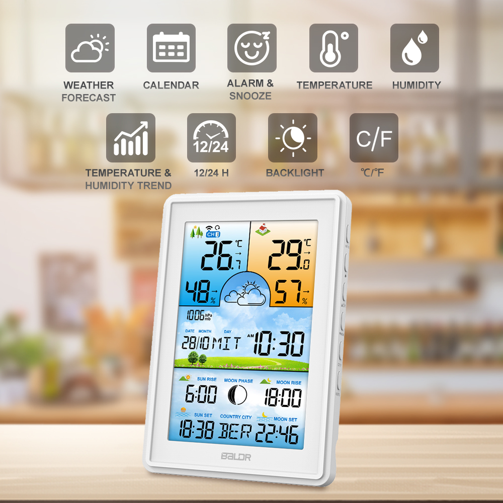 Weather Station Wireless Outdoor Hygrometer Digital Thermometer mmHg Barometer Digital Hygrometer Alarm Weather Forecast