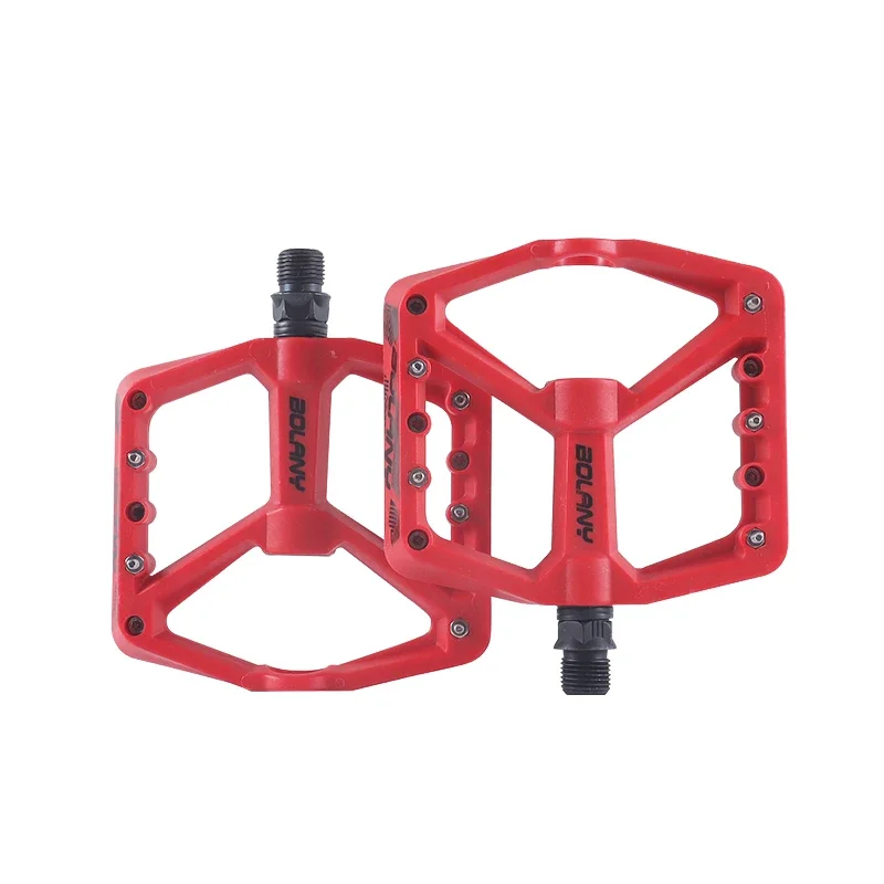 Pedales de bicicleta de nailon antideslizantes BOLANY con rodamiento, 10 clavijas, Pedal de lubricación ultraligero para bicicleta de montaña y carretera, accesorios para bicicleta: Rojo