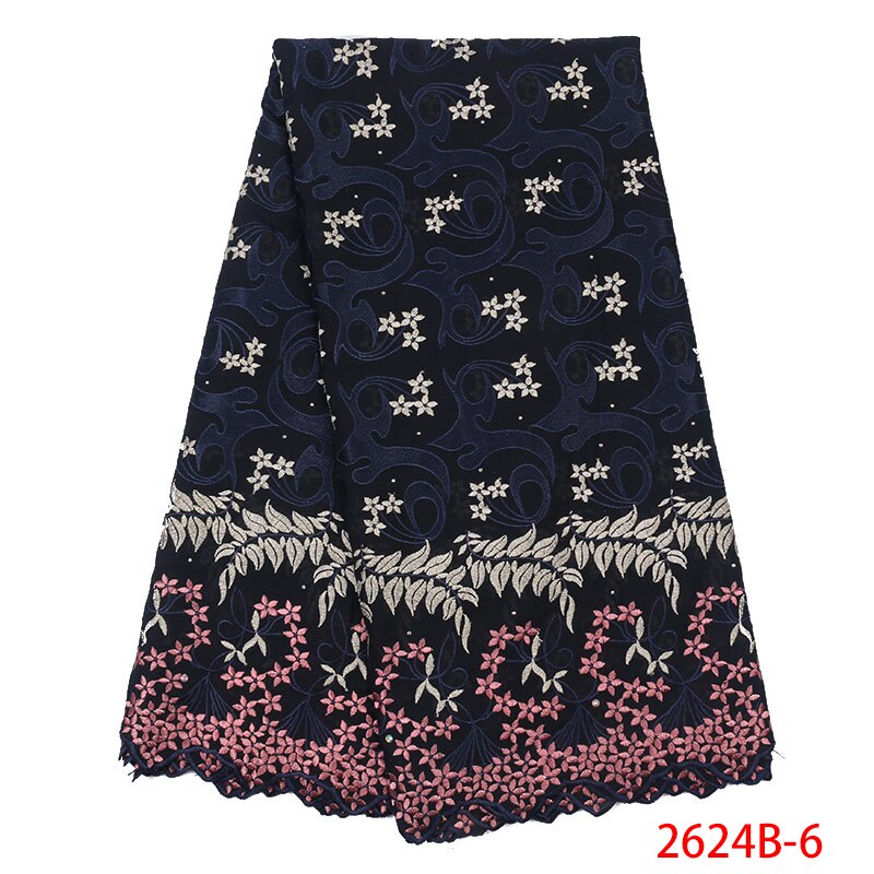 Nigerian Laces Fabrics Swiss Voile Laces In Switzerland Embroidered cotton with stones for wedding KS2624B-1