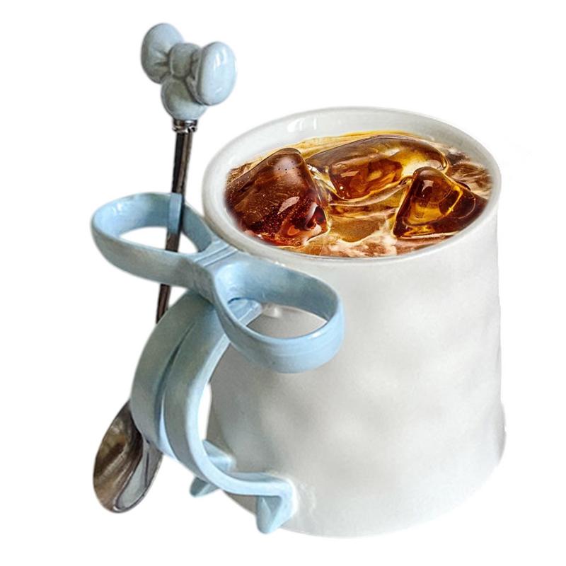 Taza con lazo, taza con mango de lazo y cuchara de café, Taza de cerámica, taza con cinta encantadora, taza de café bonita para amigos, colegas familiares