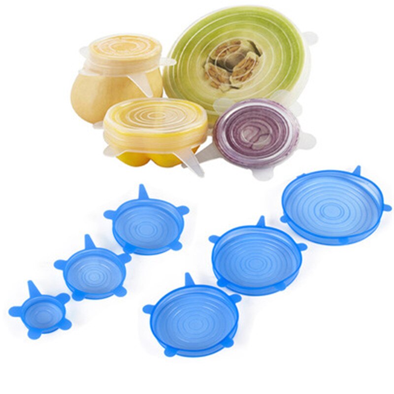 6Pcs Voedsel Wraps Herbruikbare Verse Houden Verzegelde Siliconen Voedsel Cover Groente Fruit Magnetron Afdichting Vacuüm Universele Stretch Deksels