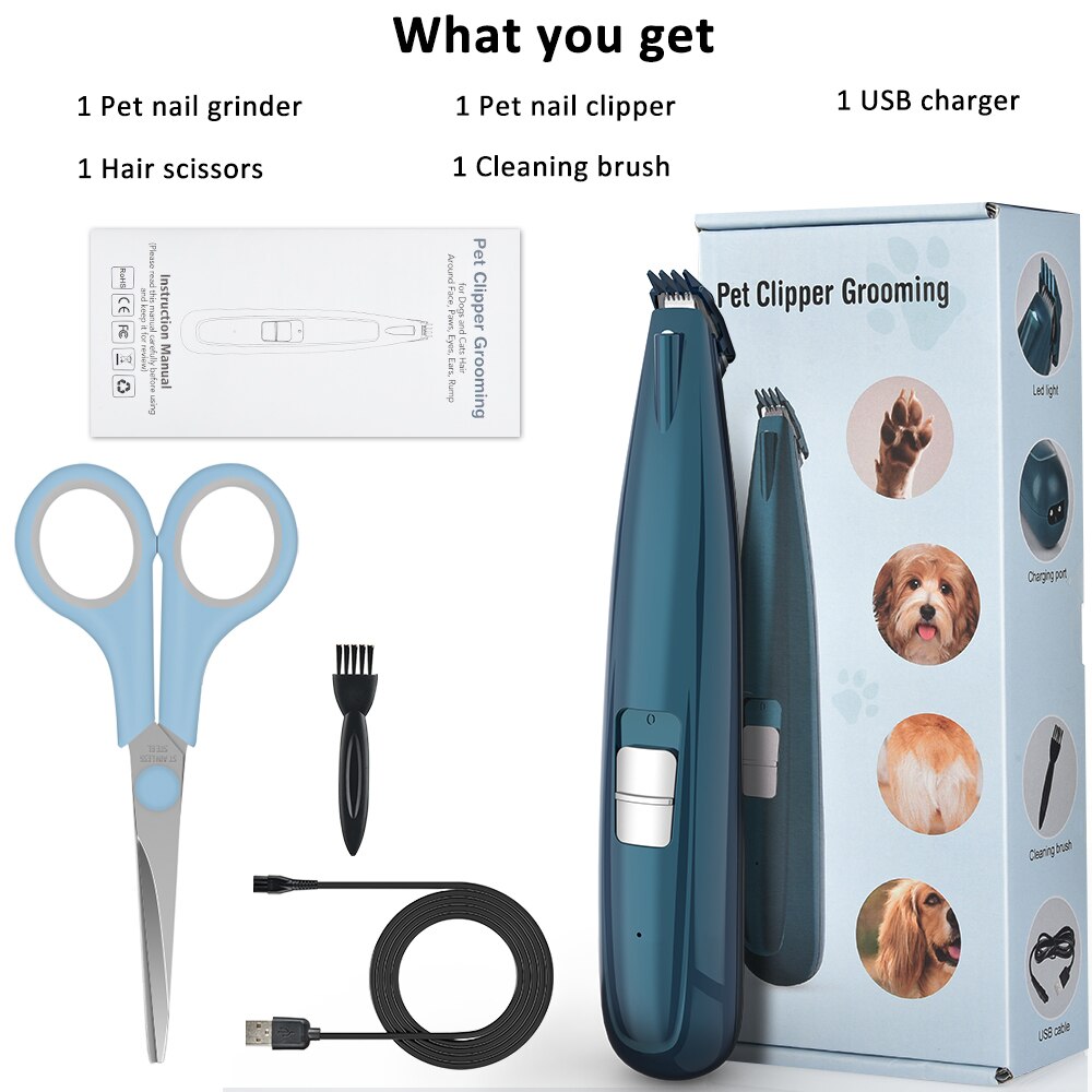 Hund katt hårtrimmer husdjursvård kit usb uppladdningsbara husdjur klippmaskiner maskin sax nagelslipning hårtrimmer fot hår tassar: Default Title