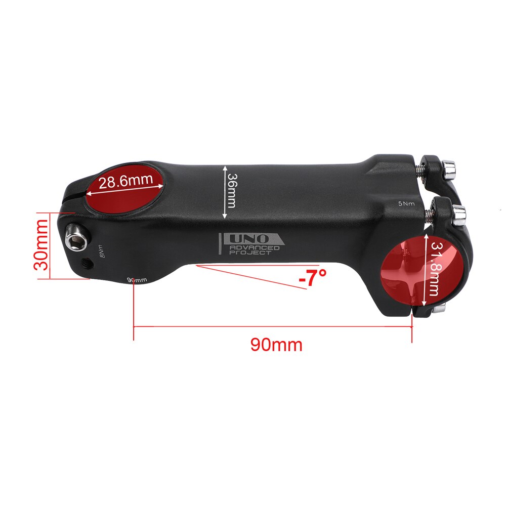 UNO MTB Vorbau-7 Grad Integrierte Lenker Vorbau 31,8 Aluminium Fahrrad Stange 70-120mm Griff Bar Verlängerung fahrrad Lenkrad: 31.8x90mm -7 Stengel