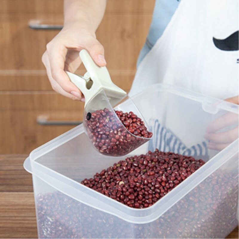 Bonita taza medidora de cereales 2 en 1 con forma de pato con clip de sellado para servir paleta de arroz de plástico para cocina, herramienta japonesa de sushi