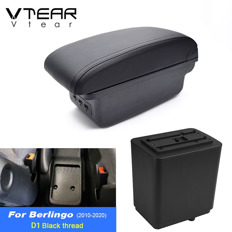 Vtear Voor Citroen Berlingo Peugeot Partner Tepee Auto Armsteun citroën berlingo Abs Arm Rest Auto-Styling Armsteun Doos Center Console Usb accessoires: D black thread