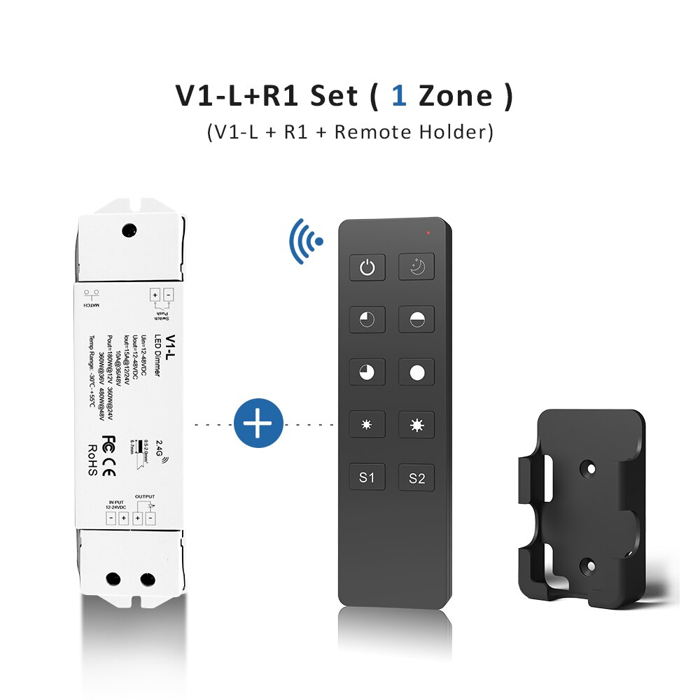 Mjjcled 12V Led Dimmer 24V Dc 15A Push Dim Schakelaar 2.4G Rf Draadloze Smart Wifi Enkele Kleur controller Touch Led Strip Dimmer: V1-L and R1 Set