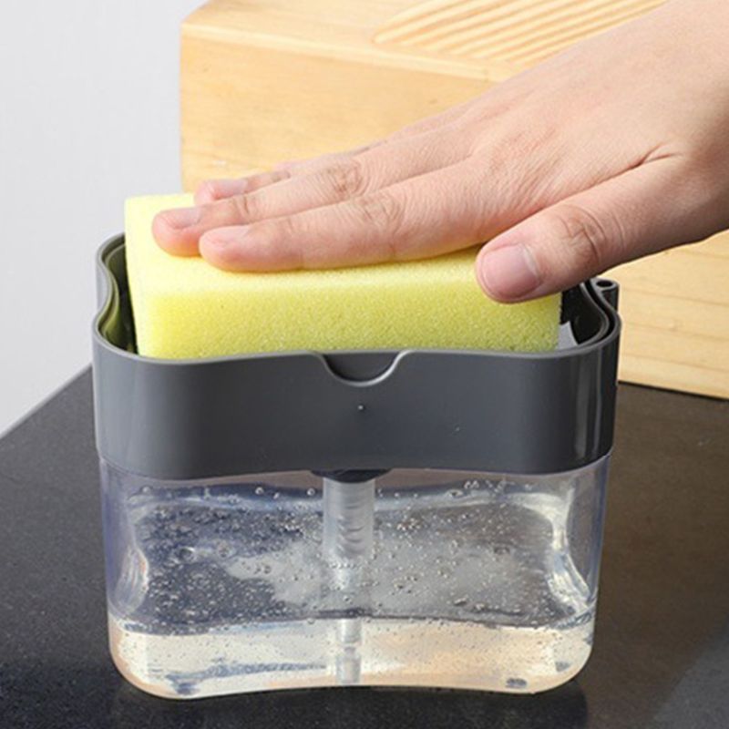 Liquid Soap Pump Dispenser with Sponge Holder Cleaning Container Manual Press Soap Organizer Kitchen Cleaner Tool Home