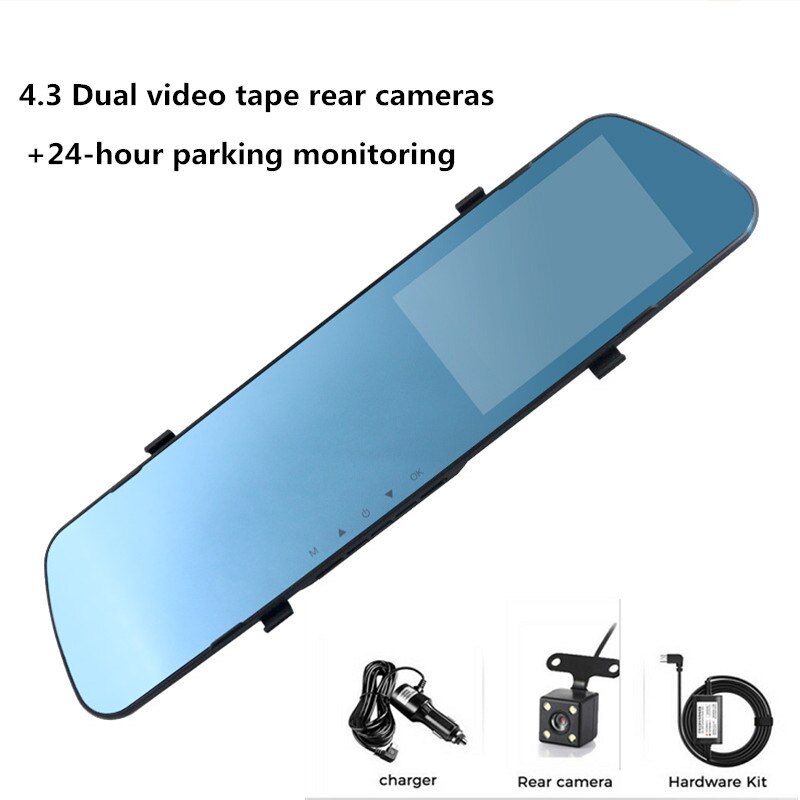 Dash Cam 24H Auto Dvr Dash Camera Achteruitrijcamera Dual Lens 1080P 4.3in Full Hd Cyclus Opname Dash cam Video Recorder Spiegel Dashcam