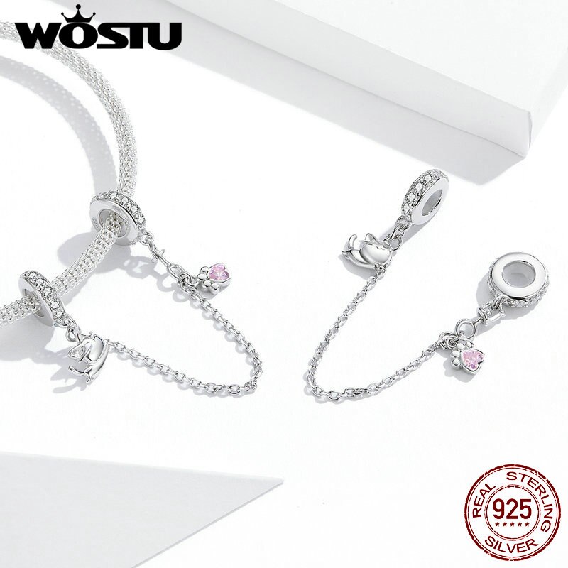 WOSTU passen Original Reize Armbinde 925 Sterling Silber Sicherheit Kette Herz Charme Korn DIY Schmuck, Der Berloque