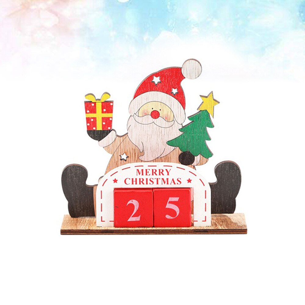 Adorable Santa Calendar Christmas Wooden Calendar Decor Desktop Reusable Perpetual DIY Calendar Block Photograph