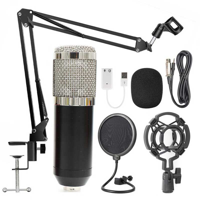 Travor BM800 Condenser Audio 3.5mm Wired Microphone Studio Microphone For Radio Braodcasting Singing Mic Holder: Sliver