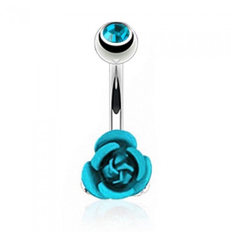 Stainless Steel Flower Rose Piercing Belly Button Ring Barbell Body Jewelry Women Dancing Body Chains Plug M8694