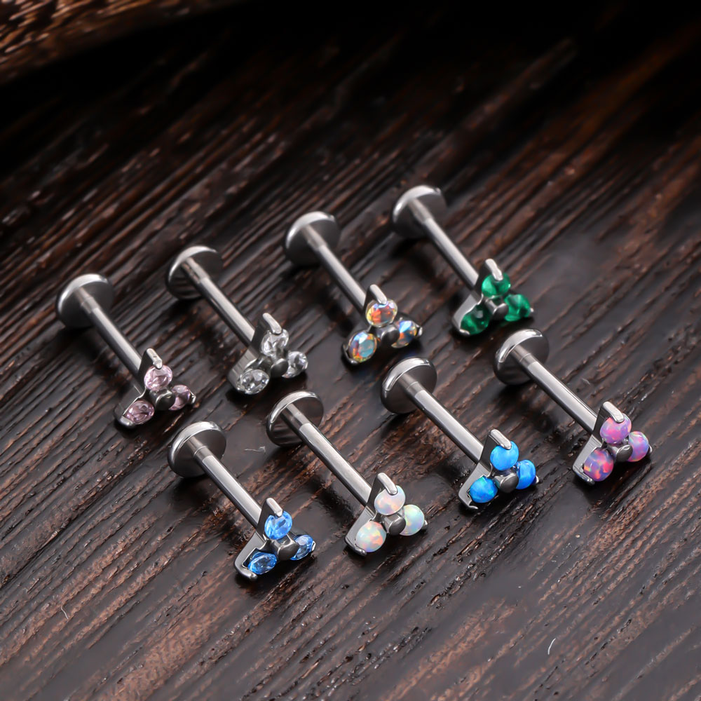 F136 Piercing de titanio 16G hilo interno labio cartílago 5A Piercing de circón ópalo Tragus pendientes joyería para Piercing corporal 2024