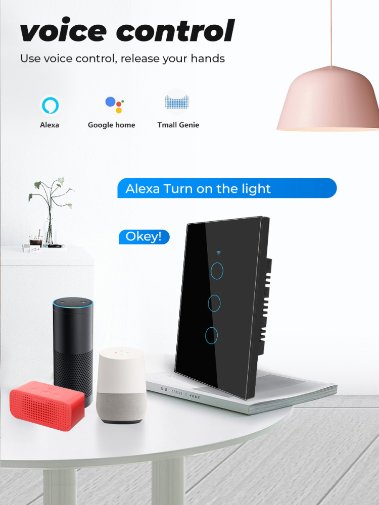 1/2/3 -fach tuya wlan-smart-touch-schalter für hausbeleuchtung, wandtaster, 120*72mm stück, kompatibel mit alexa und google home assistant, us-standard