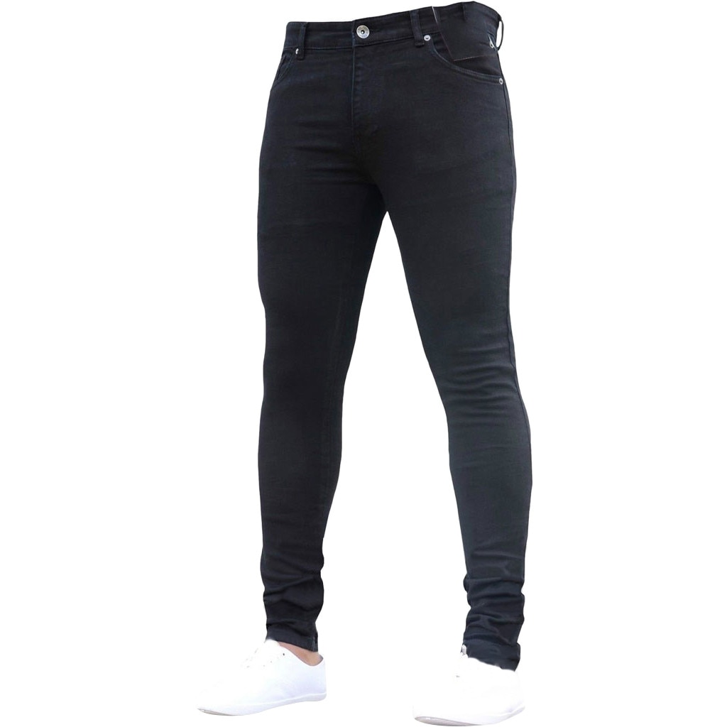 Män snygga slitna jeans byxor hål smal smal smal tunna sliten denim byxor skinny jeans män streetwear kläder: Svart / Xl