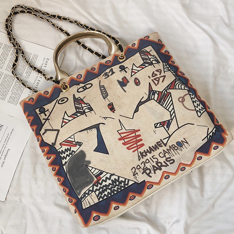 messager dames grand sac sac à provisions Art toile pièce unique femmes Graffiti fourre-tout décontractés dames sac à bandoulière B42-35