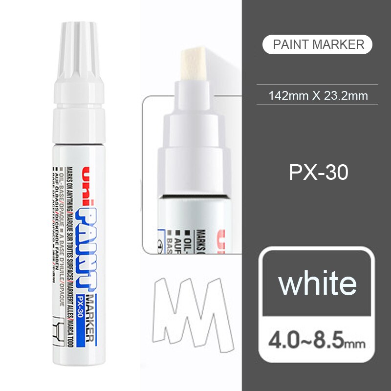 7pcs Japan UNI PX-30 Paint Pen Thick Word Wide Touch Up Pen Notes Industrial Pen Oblique Head Thick Oily Pen Permanent Marker: white