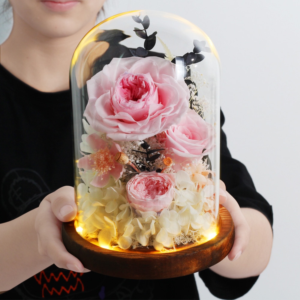 Beauty And The Beast Immortal Flower Rose In Glass Inside Wedding Decoration Flower Christmas Mother's Day Birthday