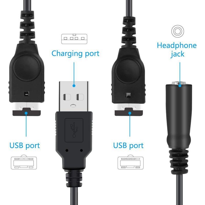 Charger Cable And 3.5MM Headphone Earphone Jack Adapter Cord Cable For Nintendo Gameboy Advance GBA SP