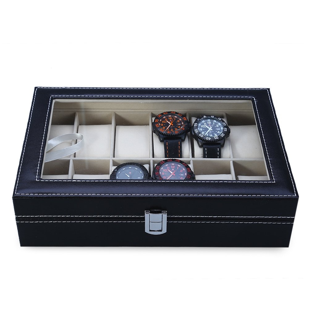 12 guider læder ur boks smykker dispay box ure kasse smykker opbevaring organiseret cajas para relojes