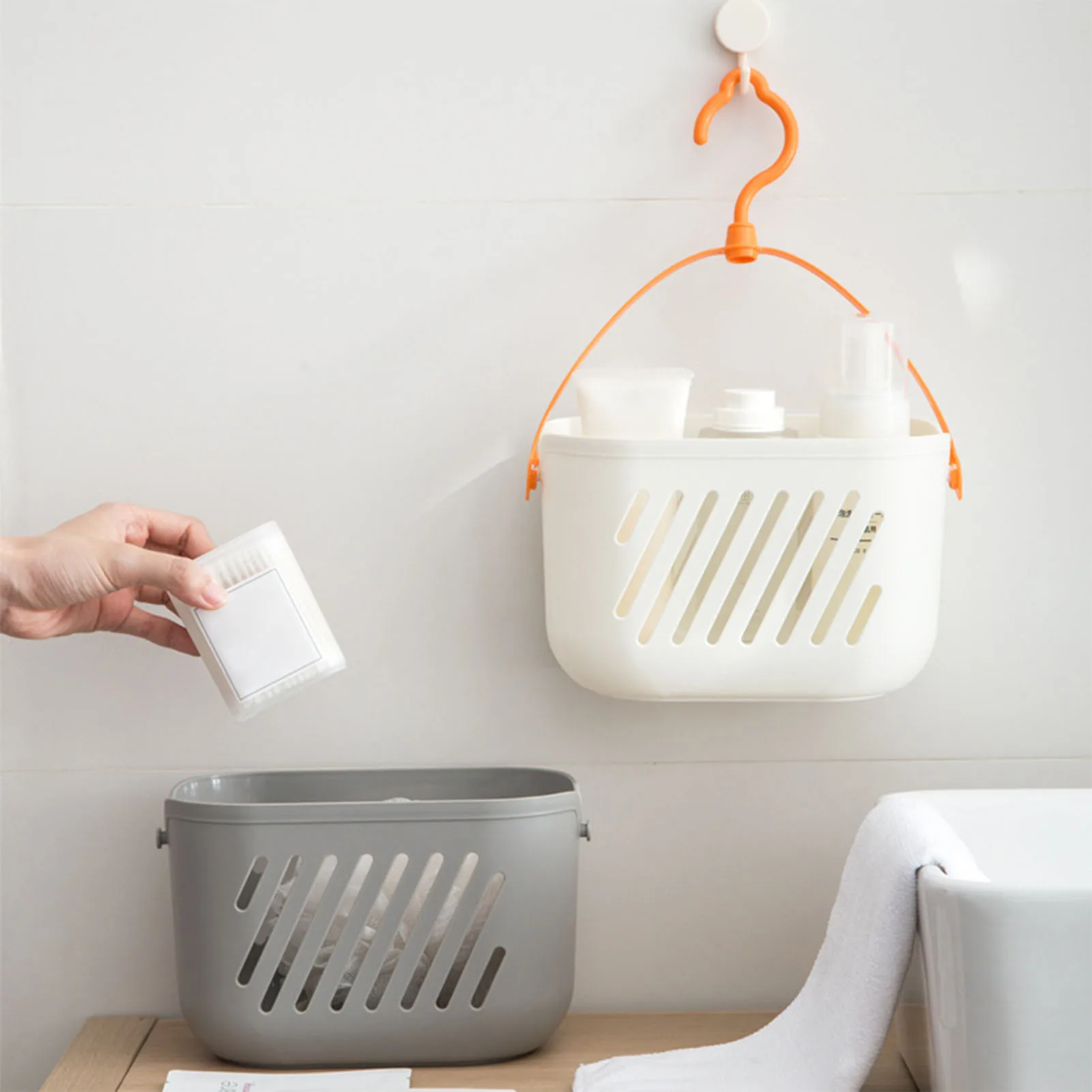 Cestas colgantes para ducha, artículos de tocador, baño, cocina, organizador de esquina para bañera, ganchos para dormitorio, cesta de almacenamiento colgante con gancho