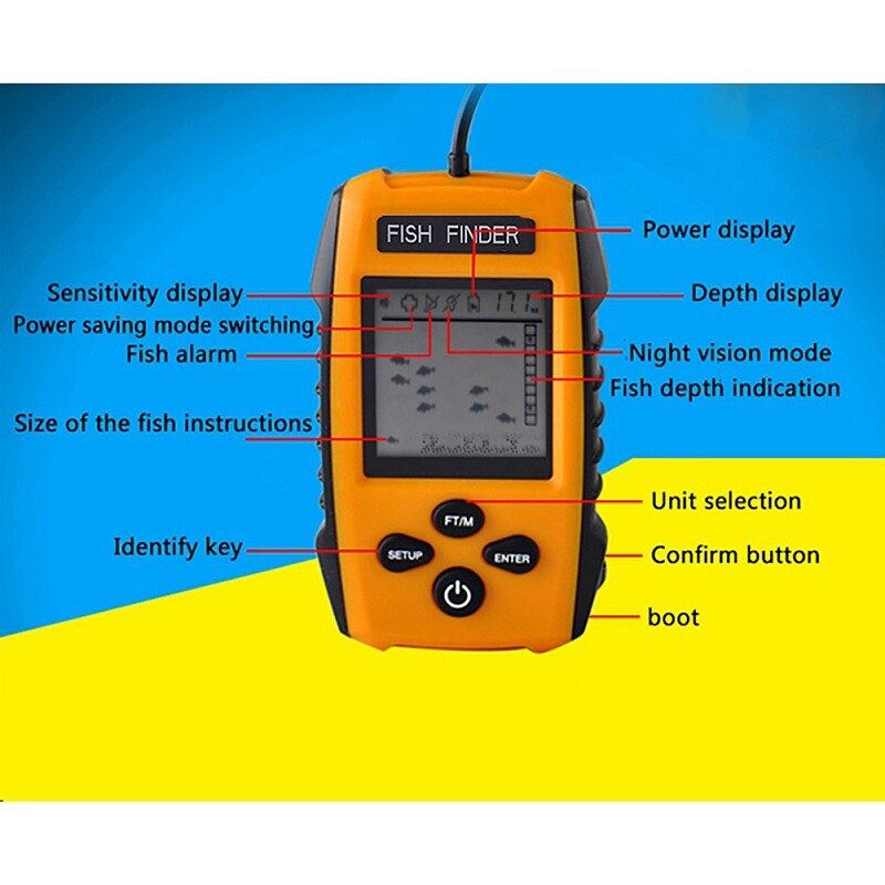 Portable Fish Finder Echo Sounder 100M Sonar Lcd Echo Sounders Fishfinder Echo Sounder For Fishing Cable Sonar Fish Finder