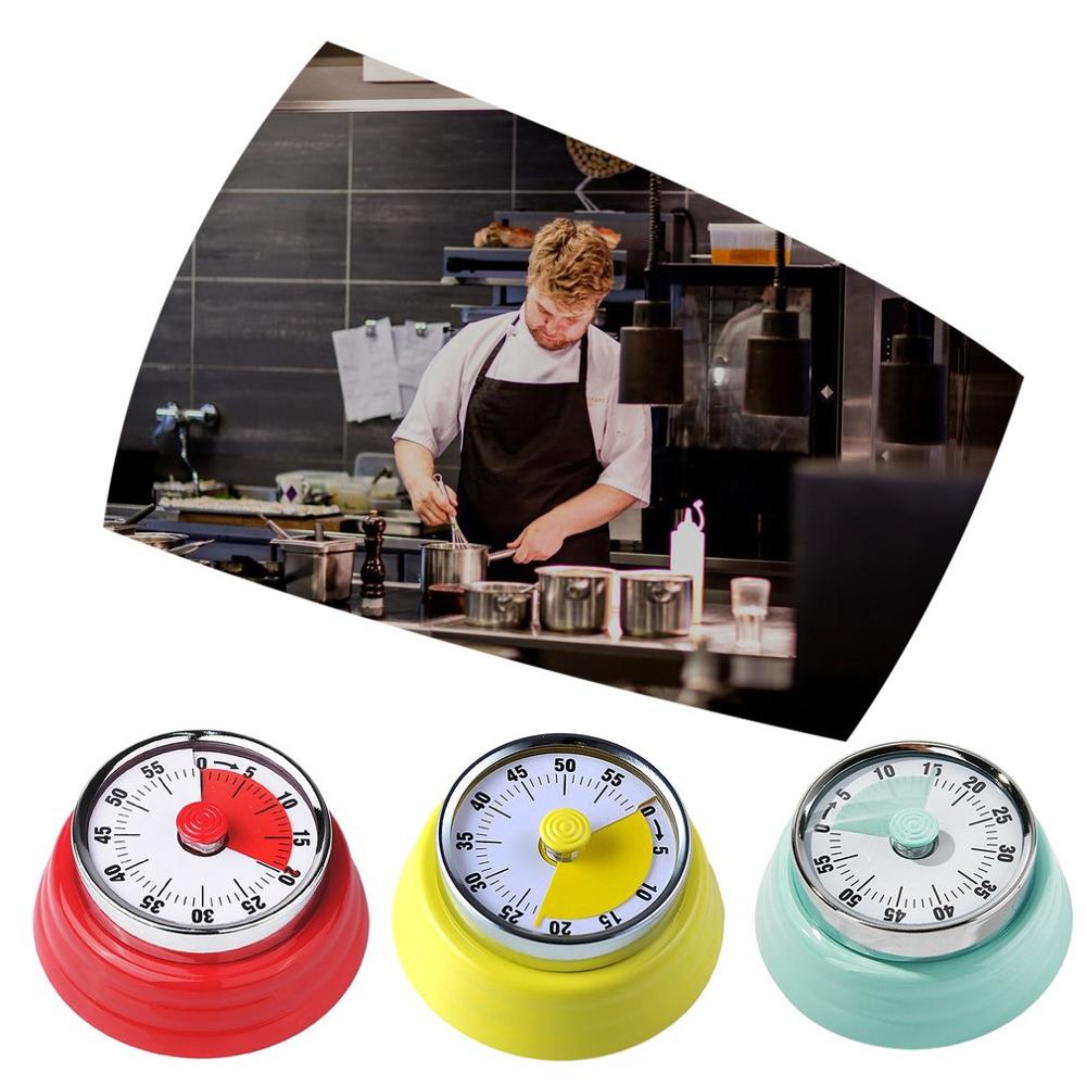 Stainless Steel Mechanical Kitchen Timer Round Shape 60 Minutes Novelty Countdown Kitchen Clock Alarm Time Reminder Kitchen Tool