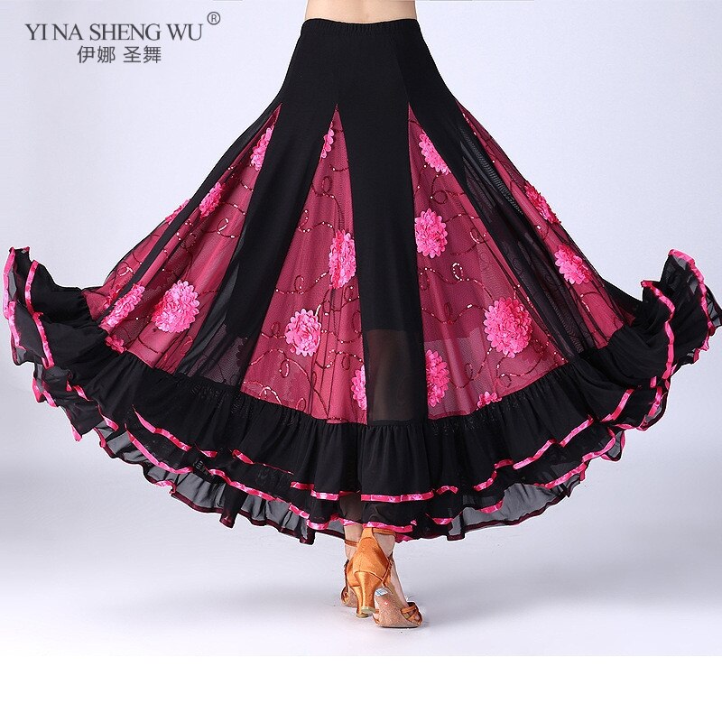 Falda larga de práctica de danza del vientre para mujer, falda grande de 9 colores, falda de baile, falda gitana, vestido de baile para mujer, falda española larga