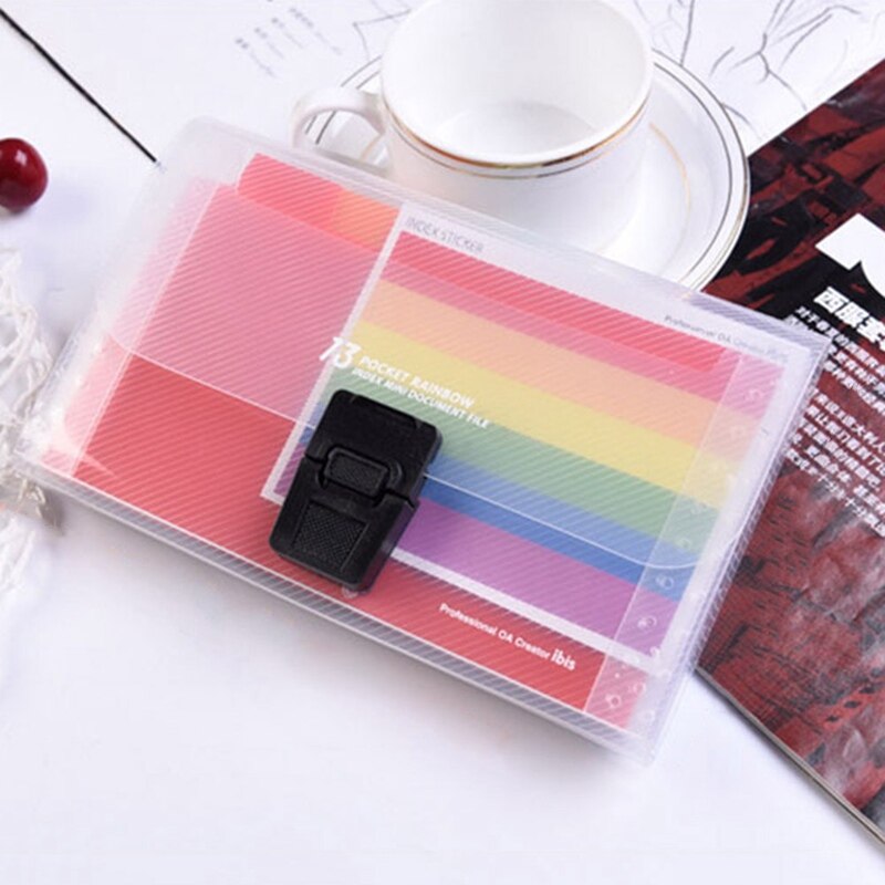 High Capacity Plastic A6 File Folder Colorful Rainbow A6 File Folder 13 Pockets Paper Document Organ Bag Office School File Bag